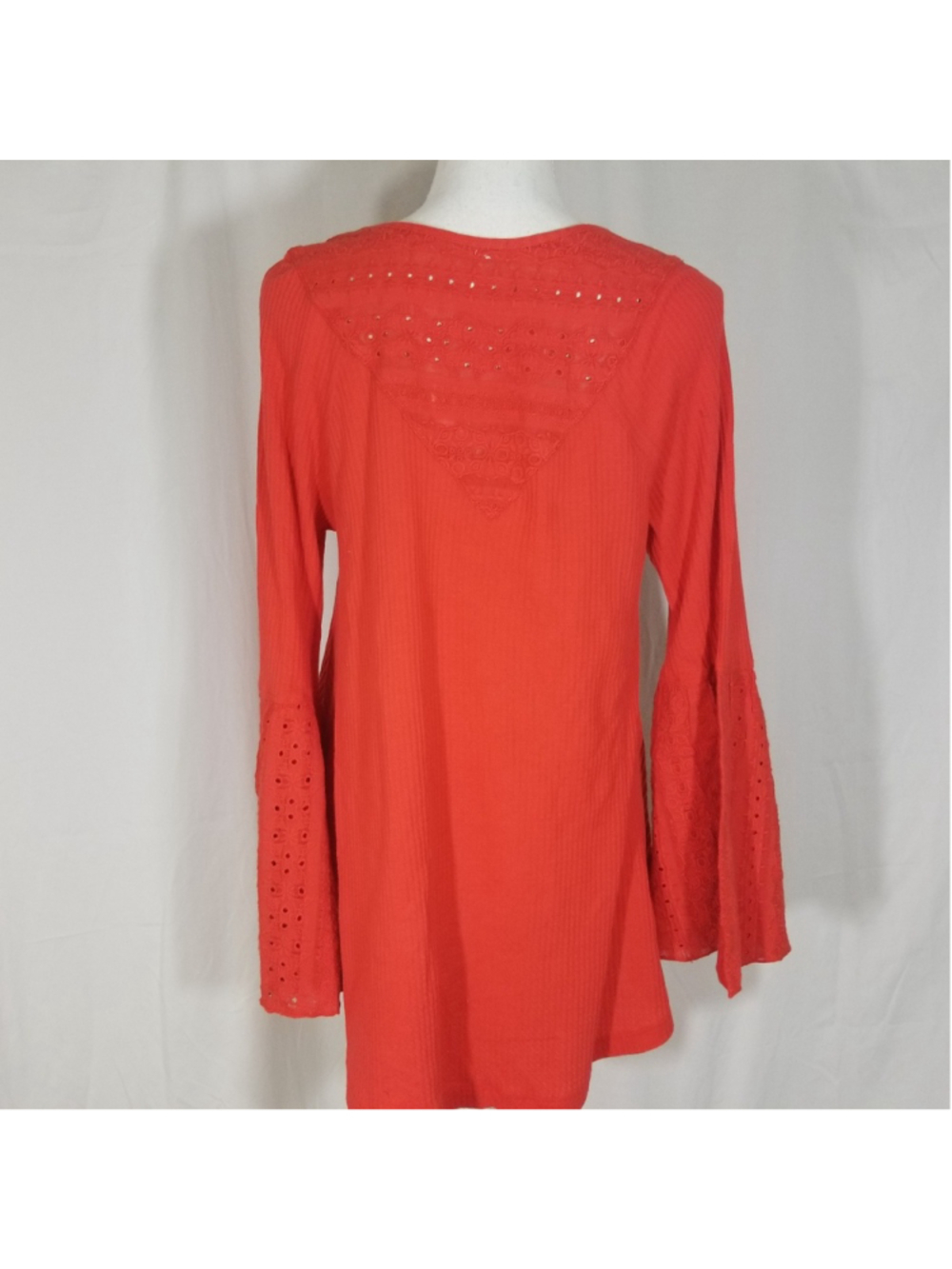 Free People Parisian Nights Top Red Eyelet Bell Sleeve Boho Medium NWT